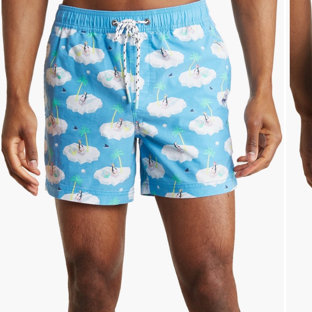 Party Pants cod chillin’ Blue Swim Shorts with Penguin Print - Picture 3 of 3